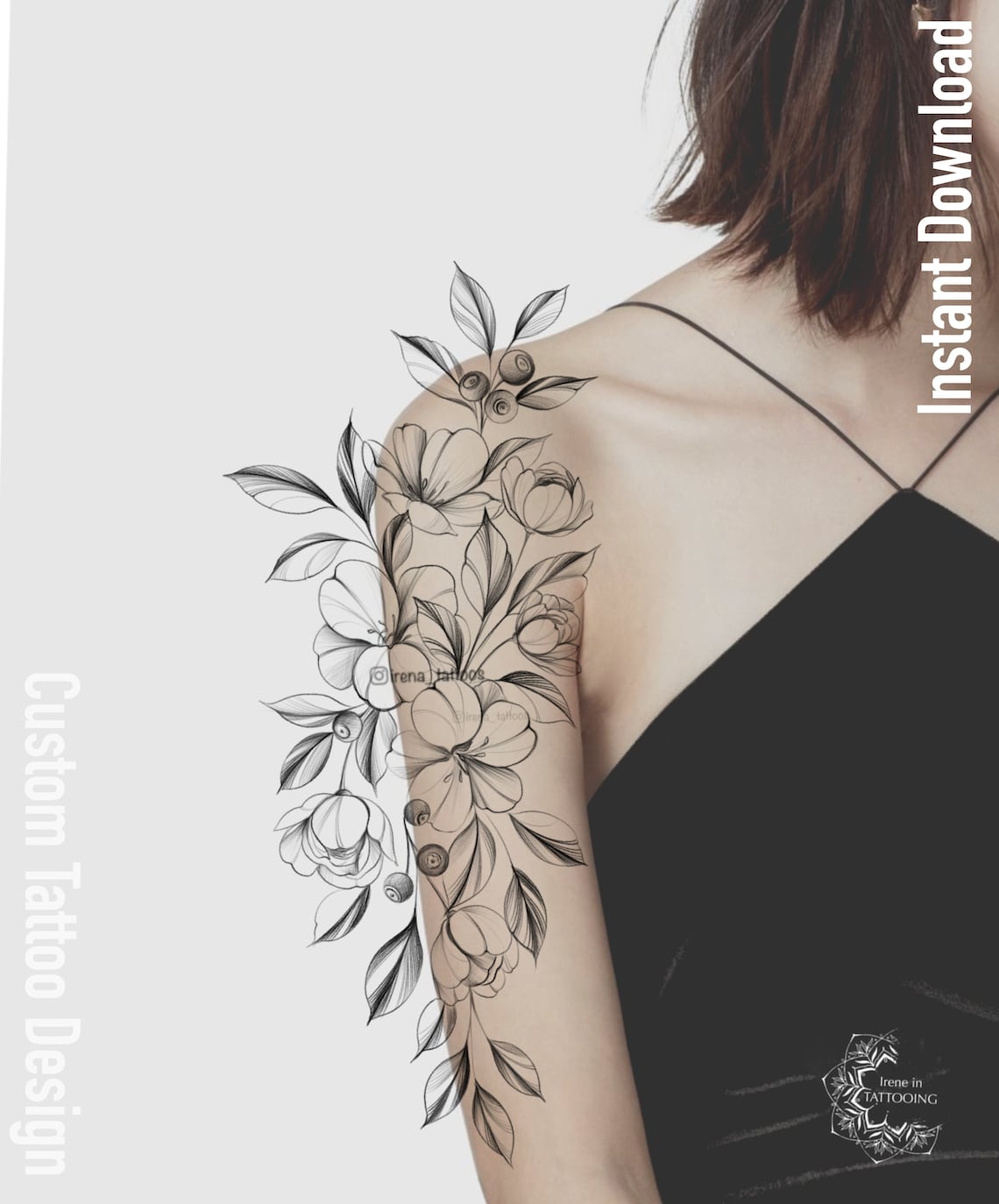 Floral Tattoo Design Instant Download Printable Stencil - Etsy
