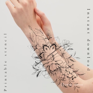 Peony Tattoo design | Instant download | Printable stencil | Custom tattoo design