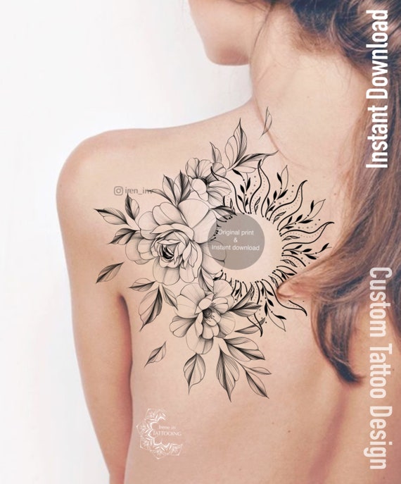 Disegno del tatuaggio personalizzato / Sole con fiori / - Etsy Italia
