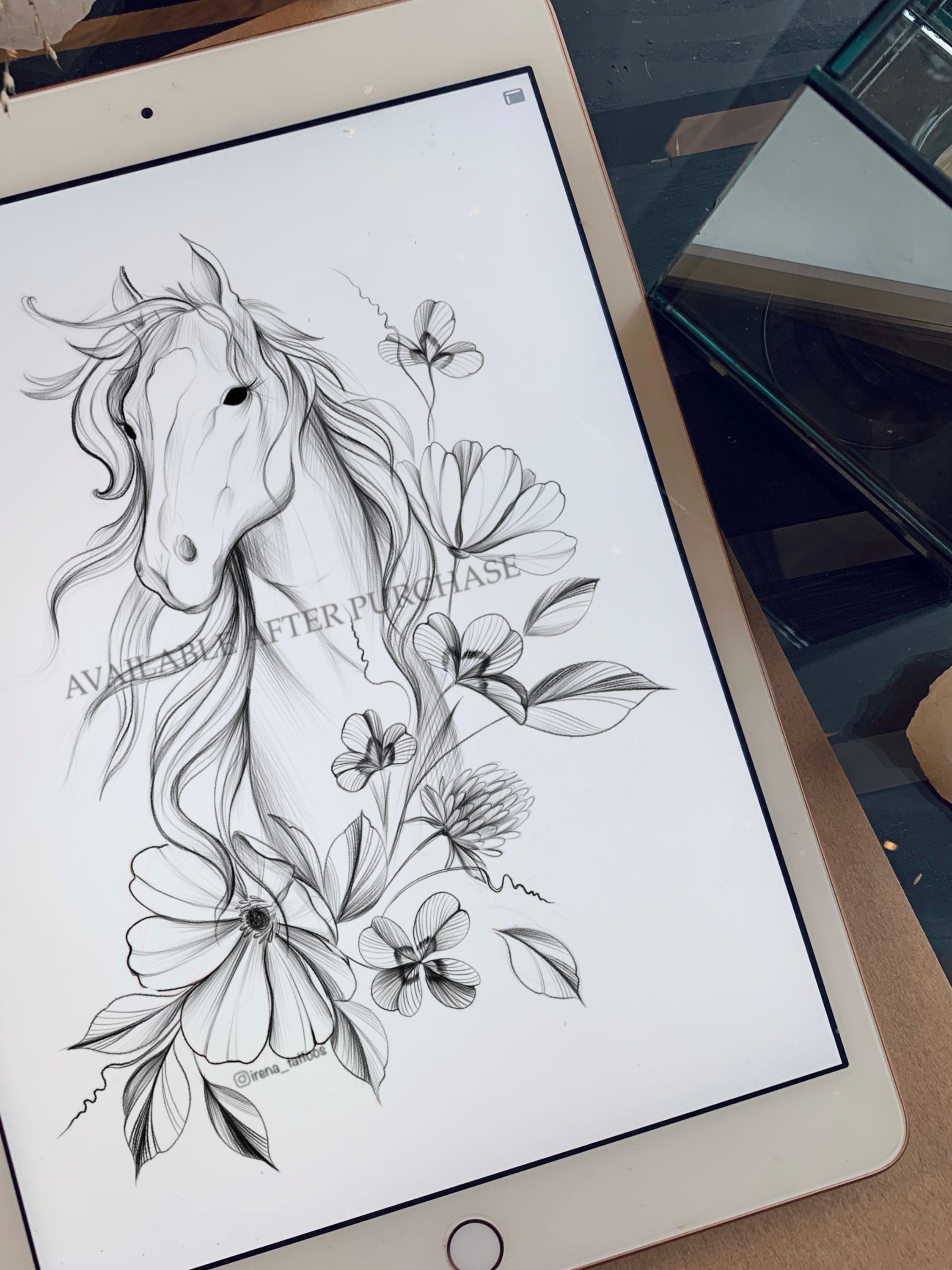 Horses Tattoo Design | Instant Download | Printable Stencil | Original Art  - Etsy, image size:2250x3000
