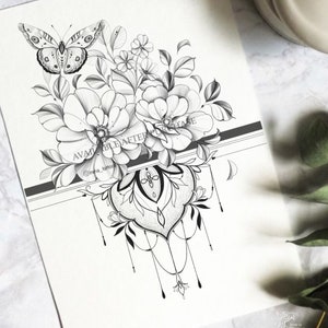 Bracelet Tattoo design | Pintable stencil | Instant download | Original art | Wild rose tattoo