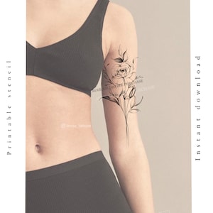 Tattoo design | Birth flower | Rose , freesia, lavender | Printable stencil | Digital download