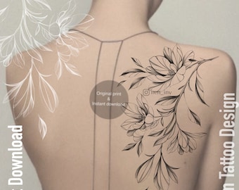 Magnolia Tattoo Design | Instant Download | Printable stencil| Original drawing
