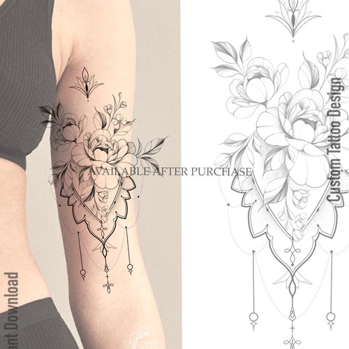Tattoo Design Peonies Forget Me Not Flowers Jewellery Etsy