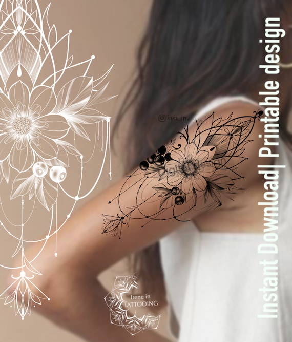Tattoo Design Lotus Ornament With Flowers Floral & - Etsy Israel Tattoo Design Lotus Ornament With Flowers Floral & - Etsy Israel