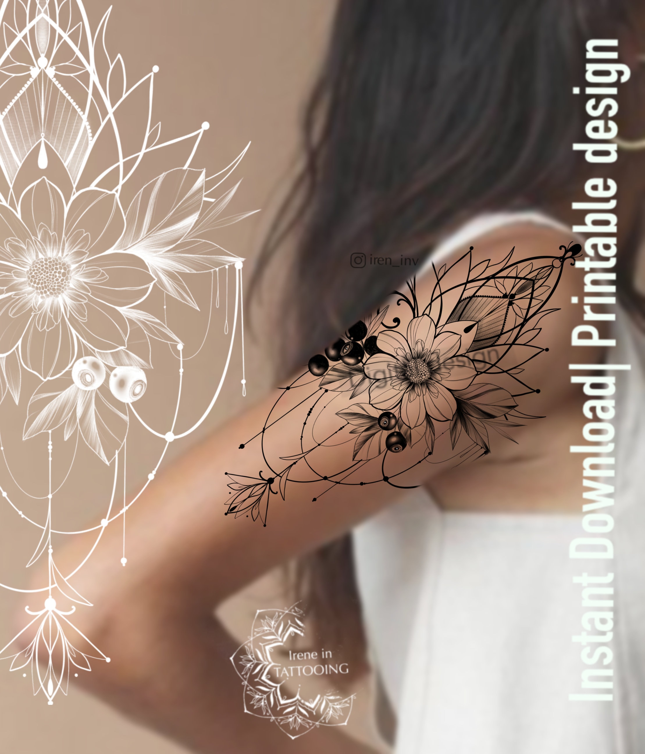 Tatouage épaule Femme Fleur De Lotus de conception de tatouage Ornement de lotus avec des fleurs - Etsy France