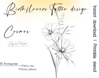 OCTOBER birth flower TATTOO DESIGN cosmos digital design fine-line instant downloads unique style