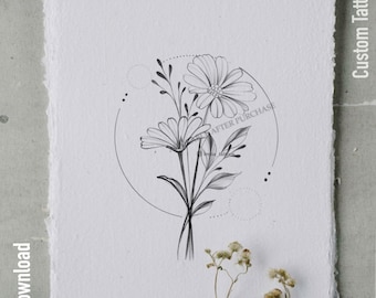 Daisy flower | Tattoo design | Printable stencil | Instant download | Custom tattoo design