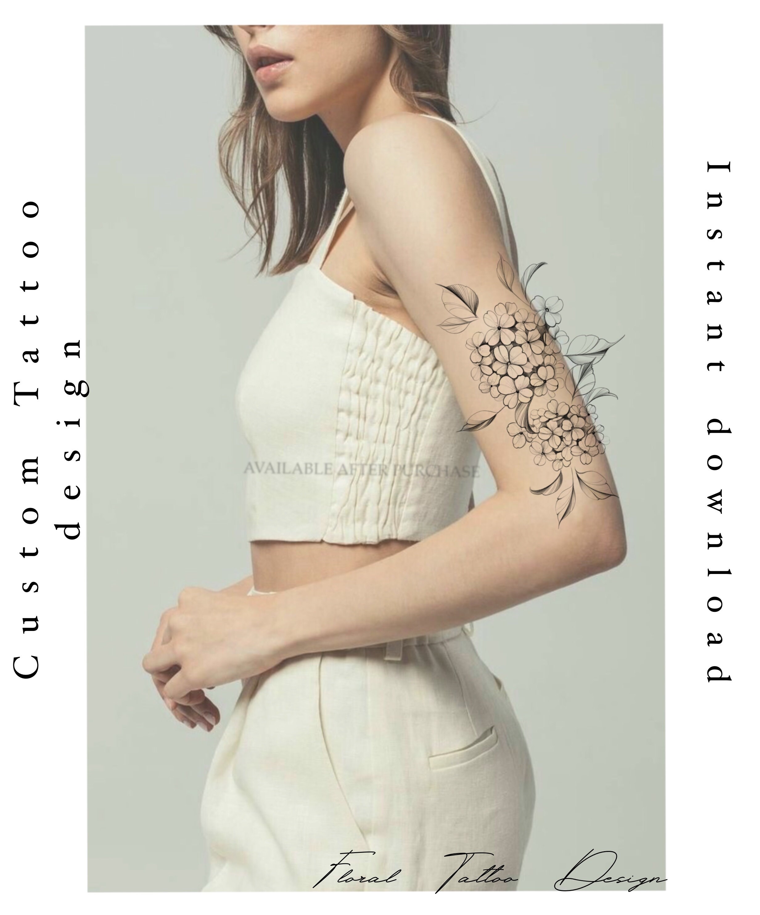 Hydrangea Tattoo Design Printable Stencil Instant Download - Etsy