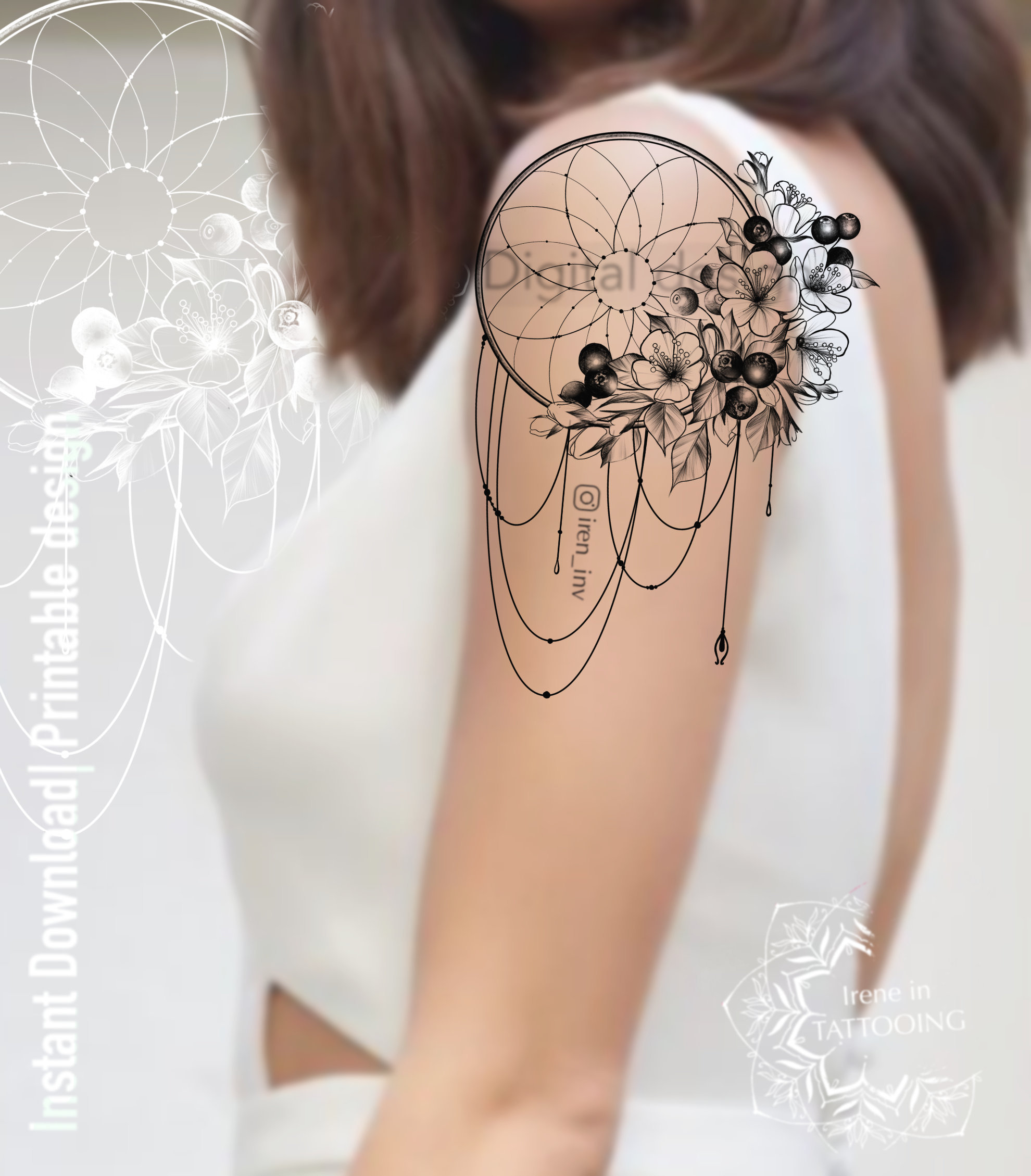 Tatouage Attrape Reve Epaule Femme Conception de tatouage Attrape-rêves et fleurs - Etsy France