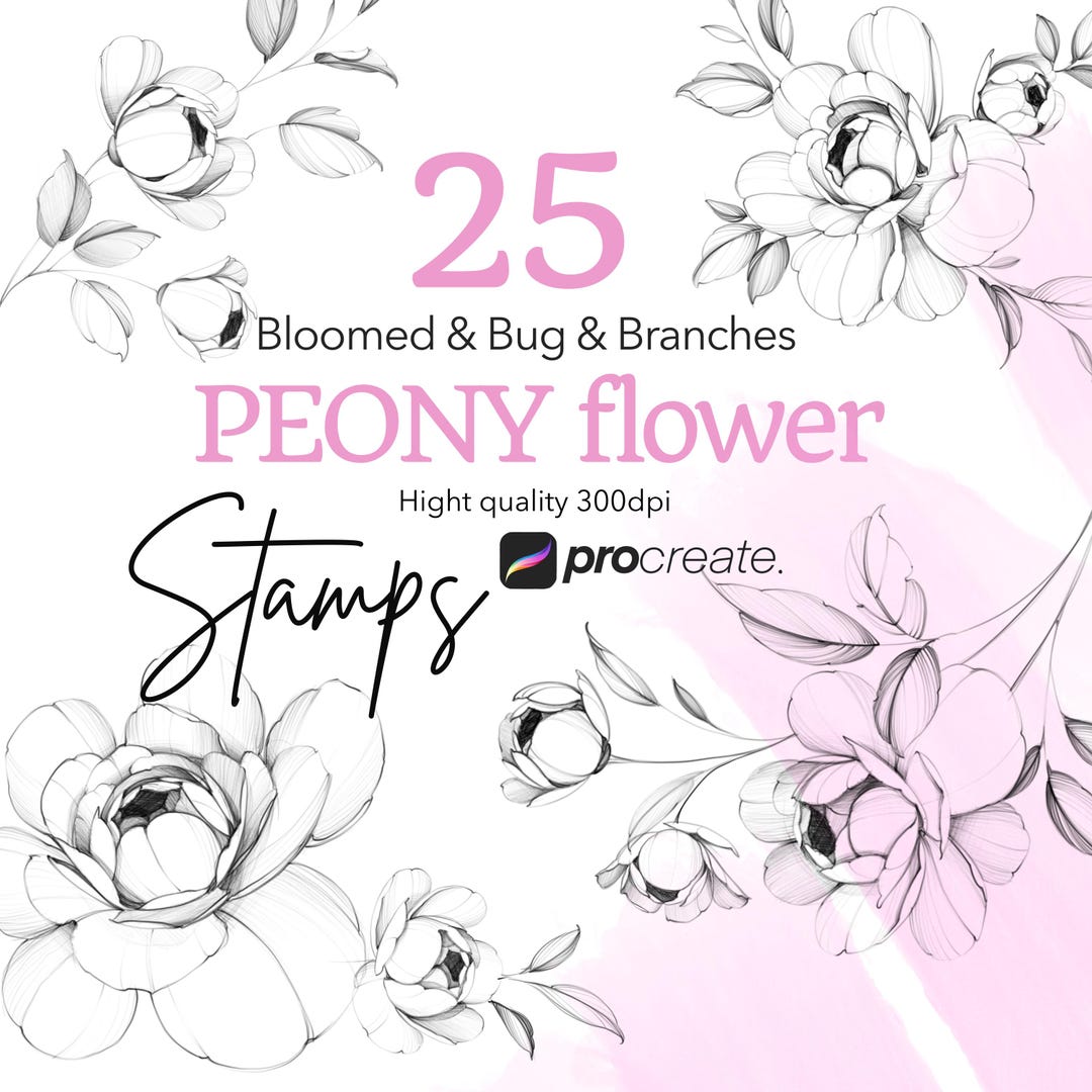 Peony Stamps for Procreate | Fineline Tattoo Design (digital Download ...
