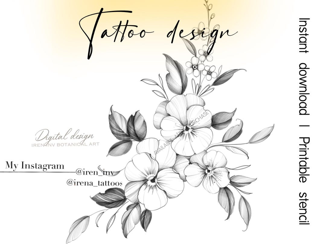 BIRTH FLOWER TATTOO Design Violet and Forget-me-nots Flower Printable ...