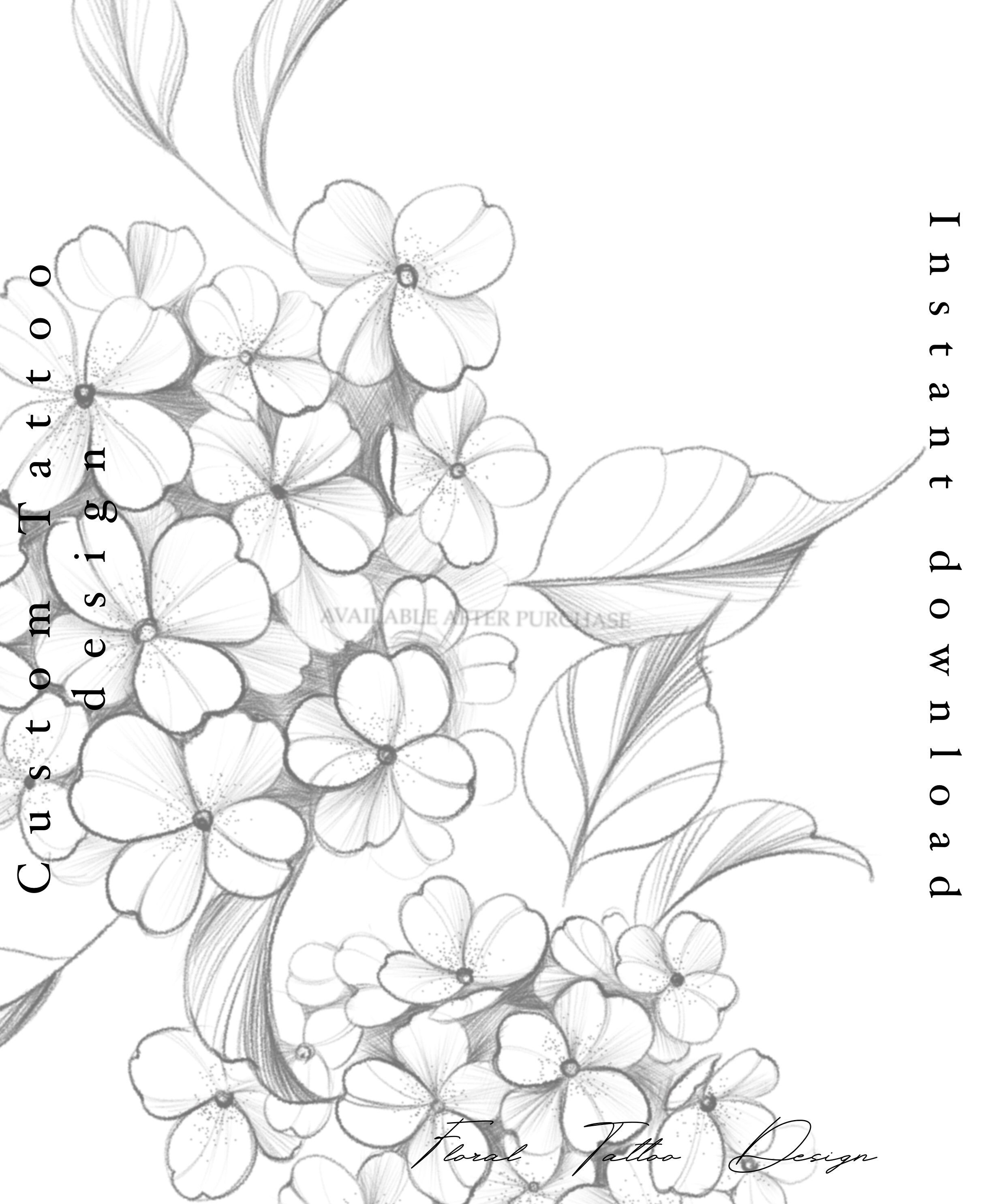 Hydrangea Tattoo Design Printable Stencil Instant Download - Etsy
