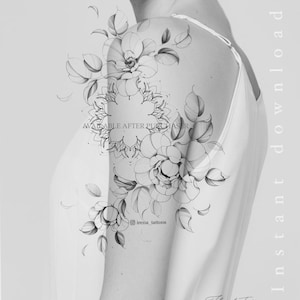 Mandala with Anemone and Peony flowers | Tattoo Design | Printable stencil | Original art | Custom Tattoo Design