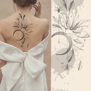 Magnolia Tattoo design | Instant download | Printable stencil | Original drawing