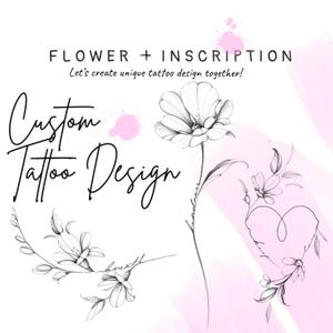 Benutzerdefinierte Tattoo-Design Blumen Inschrift Fine Line Stil Digital Tattoo-Design druckbare Tattoo Geburt Blumen mit Namen Tattoo-Design