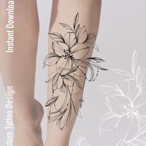 Tattoo Design | Lilienblüten | Sofortdownload | Original Druck | Druckbare Schablone | Tattoo Kunst