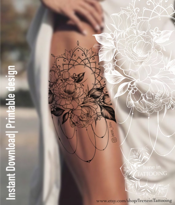 De Conception De Tatouage Numerique Fleurs Avec Mandala Etsy De Conception De Tatouage Numerique Fleurs Avec Mandala Etsy