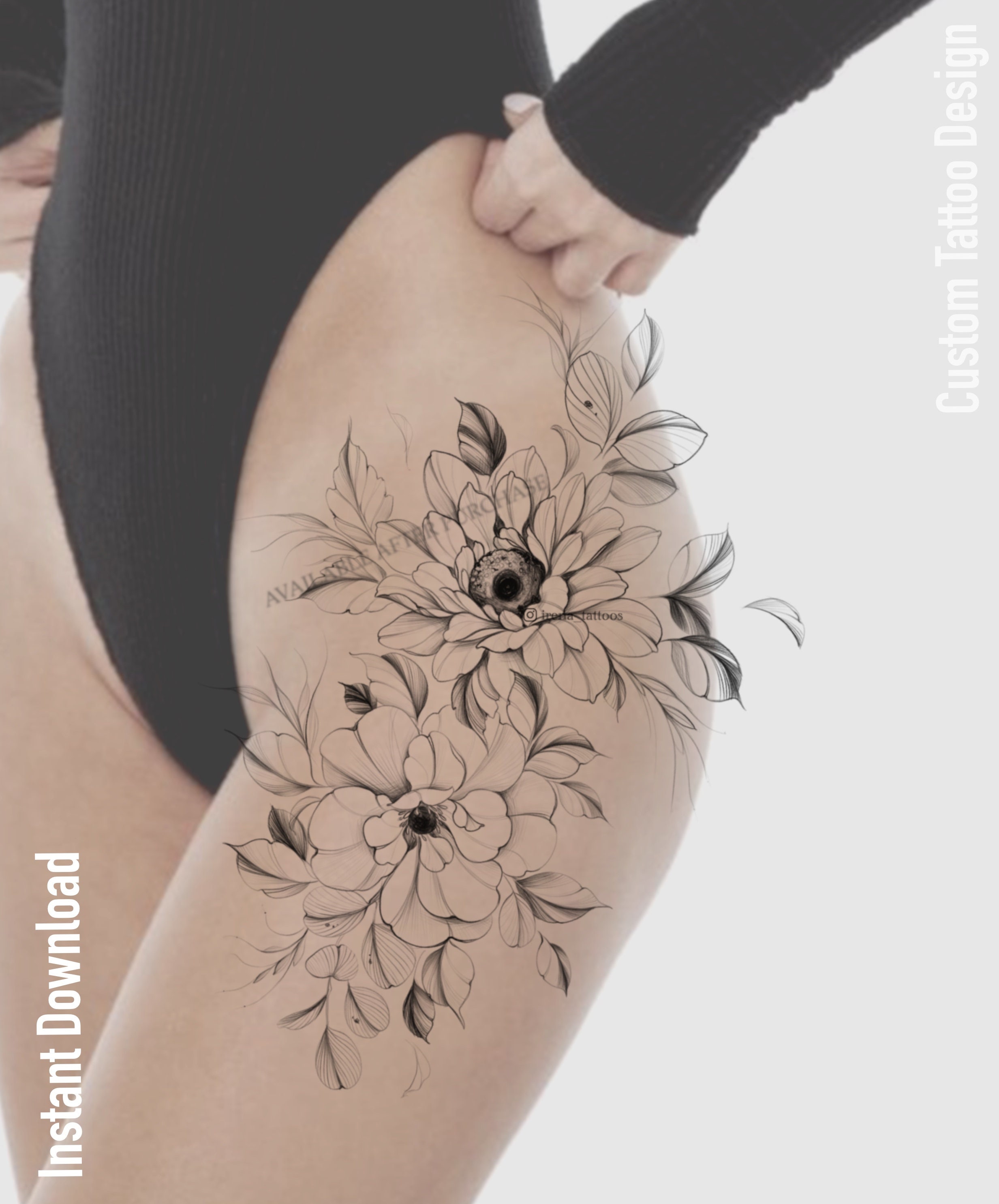 Tattoo design | Sunflowers anemone flowers | Instant download | Custom tattoo design | Printable stencil