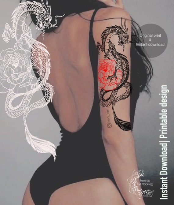 Dragon Flowers Tattoo Stock Vector (Royalty Free) 511602766 | Shutterstock