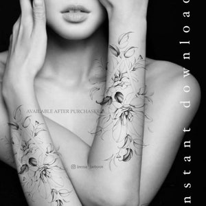 Magnolia Tattoo design | Geometric with flowers | Printable stencil | Instant download | rhombus figure
