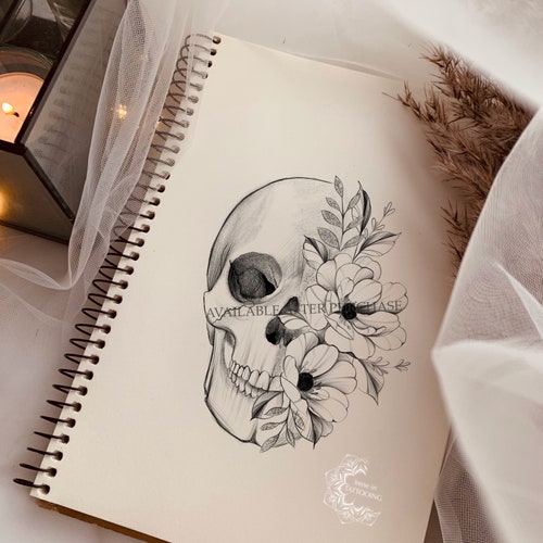 Tattoo skull floral sunflowers watercolor design  Skull Design Art  Illustration  Sticker  TeePublic