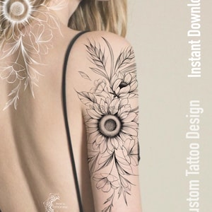 Sunflowers Tattoo Design | Instant Download | Custom Tattoo Design | Printable  stencil | Original art print