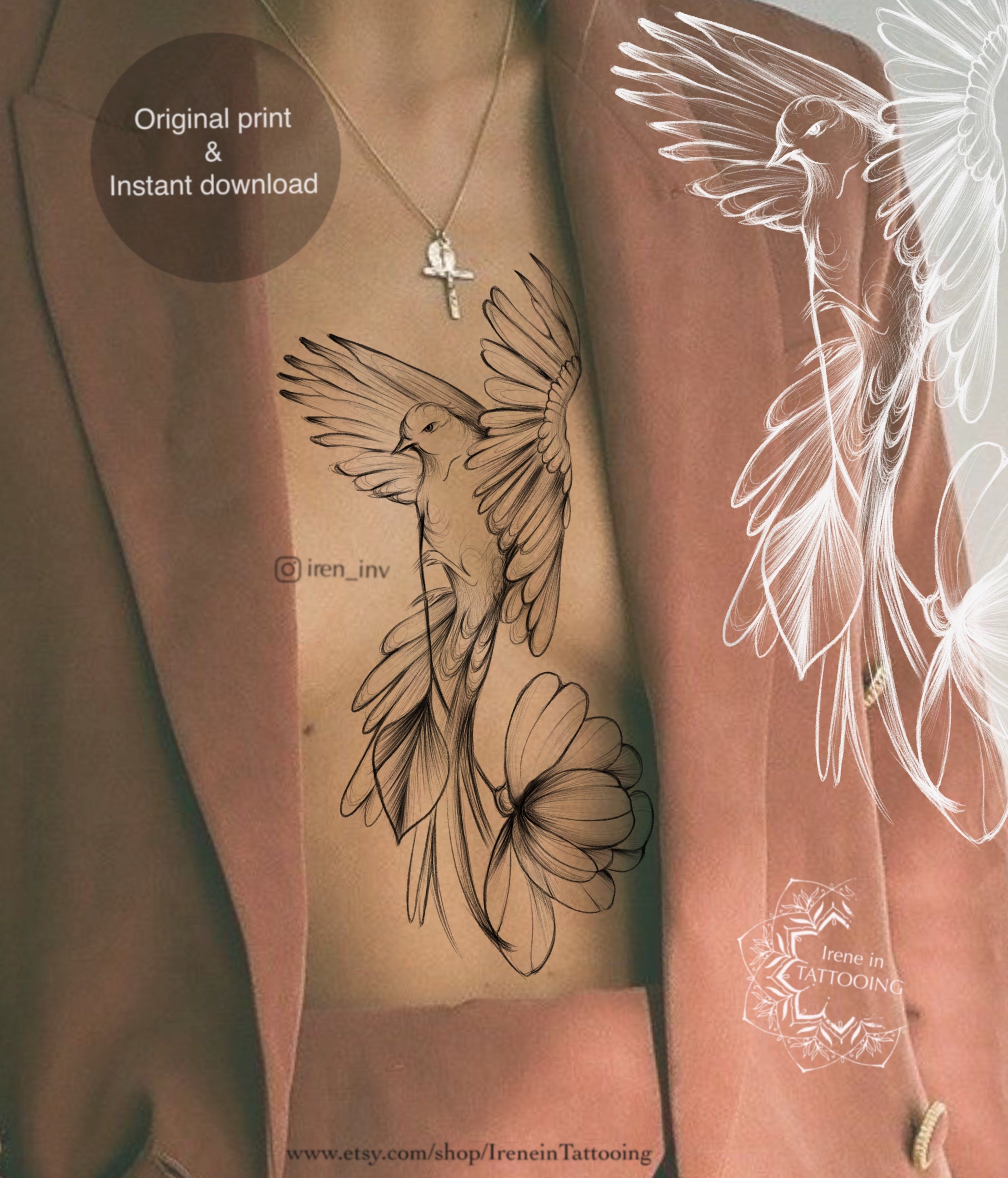 Bird Tattoo Design Instant Download Original Drawing - Etsy Canada Bird Tattoo Design Instant Download Original Drawing - Etsy Canada