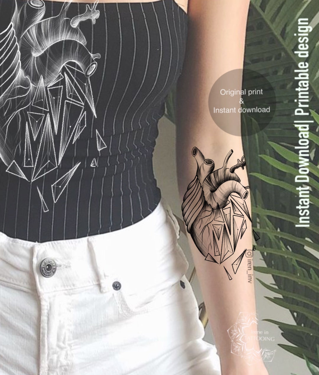 Heart Tattoo Design | Instant Download | Original Print | Stencil ...