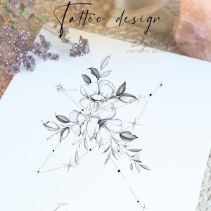 Cygnus CONSTTELATION Tattoo design fineline delicate floral tattoo