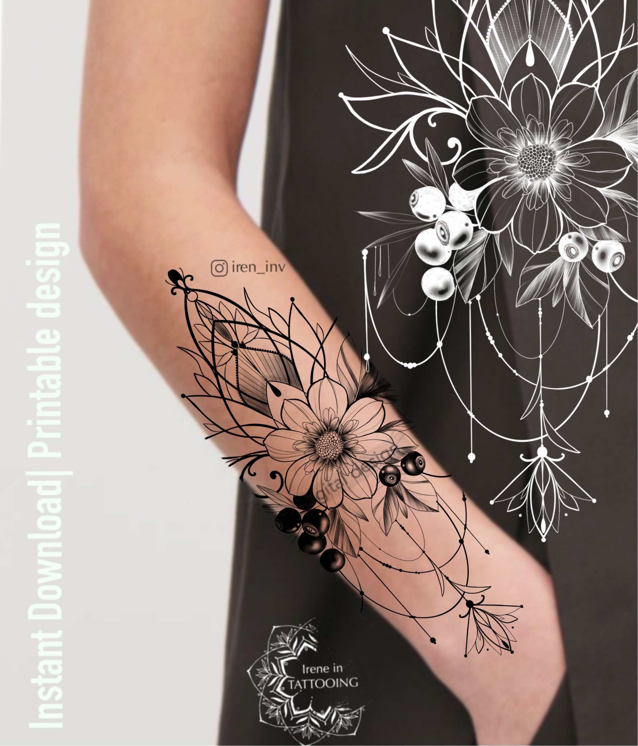Tatouage Manchette Femme Fleur De Lotus de conception de tatouage Ornement de lotus avec des fleurs - Etsy France
