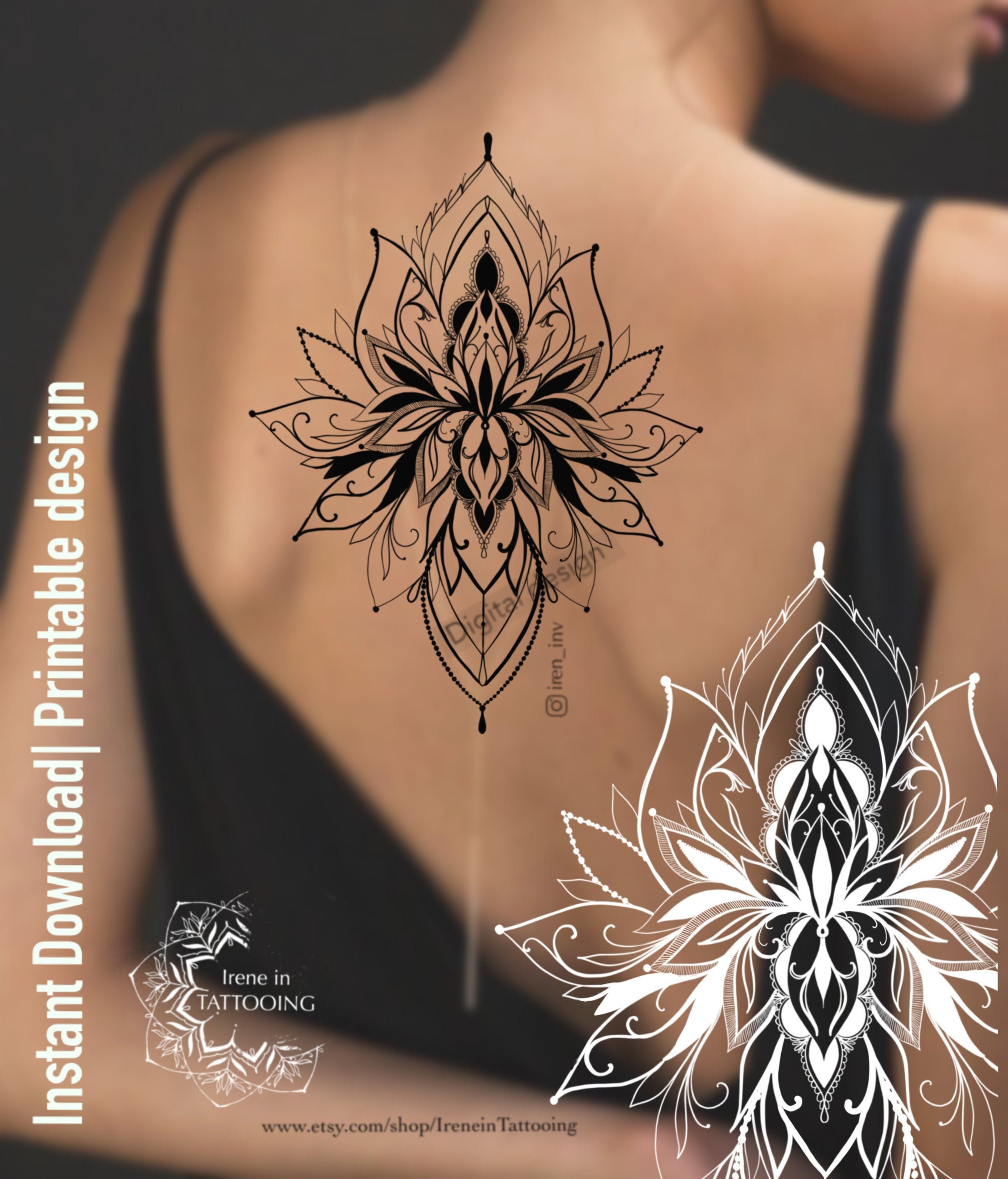 Tatouage Fleur De Lotus Avec Prénom de conception Lotus Tattoo Téléchargement instantané de - Etsy France