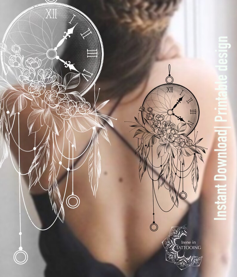 Clock & Dream Catcher Tattoo Design Instant Download Etsy