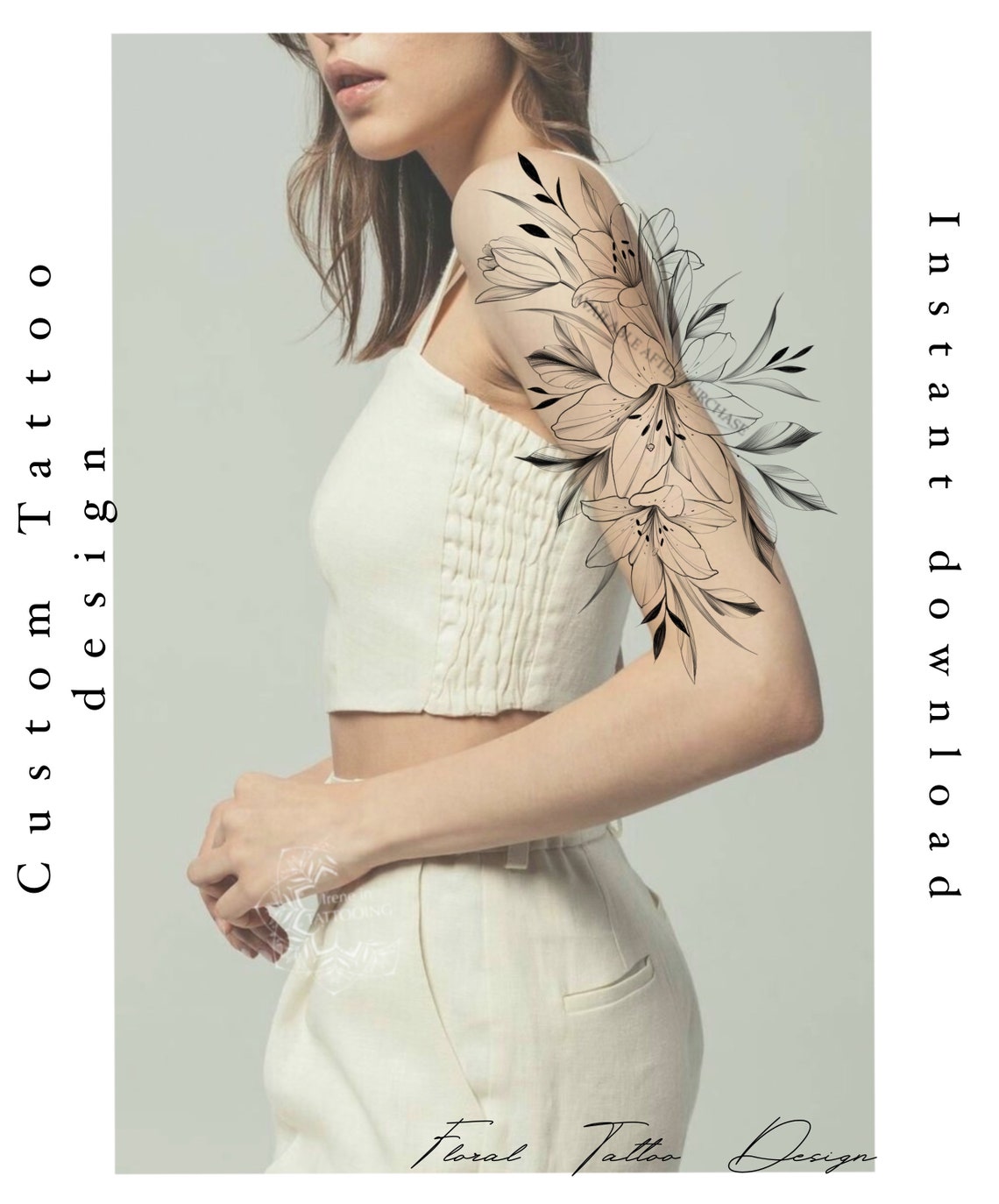 Lily Flower Tattoo Design Printable Stencil Oridinal Print - Etsy