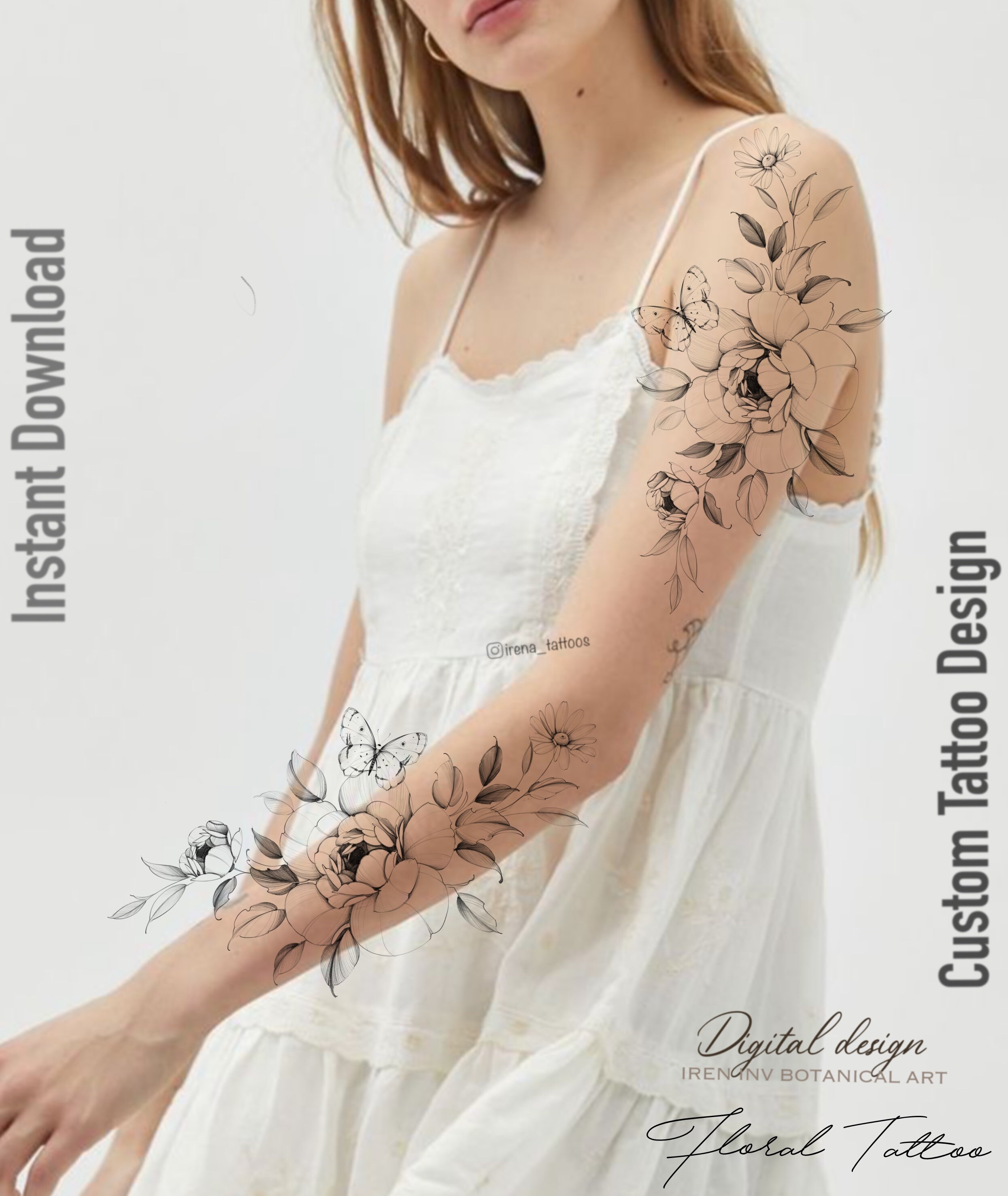 Butterfly Tattoo | Instant Download | Daisy Peony Flowers | Digital Art | Tattoo Design - Etsy Butterfly Tattoo | Instant Download | Daisy Peony Flowers | Digital Art | Tattoo Design - Etsy