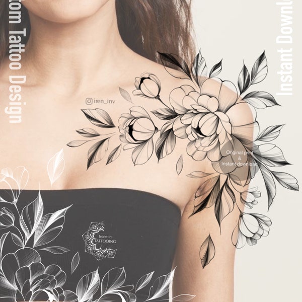 Tattoo Design | Flowers Tattoos | Instant download | Printable stencil | Original art