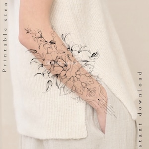 Mallows flowers| Mandala  | Tattoo design | Instant download | Printable stencil |