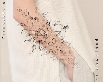 Mallows flowers| Mandala  | Tattoo design | Instant download | Printable stencil |