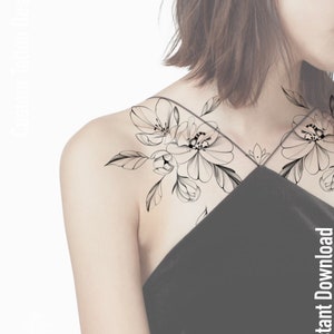 Kwiaty z ornamentem Projekt tatuażu | Oryginalny rysunek | Szablon do druku | Natychmiastowe pobranie