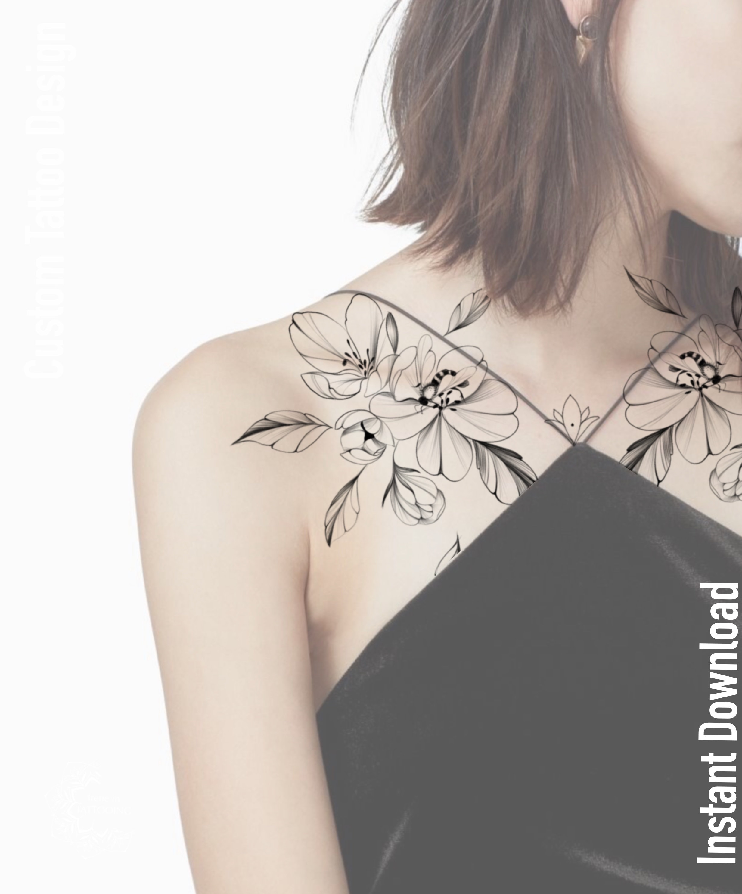 Tatouage Ornement Floral Femme Fleurs avec ornement Tattoo Design de dessin original de - Etsy France