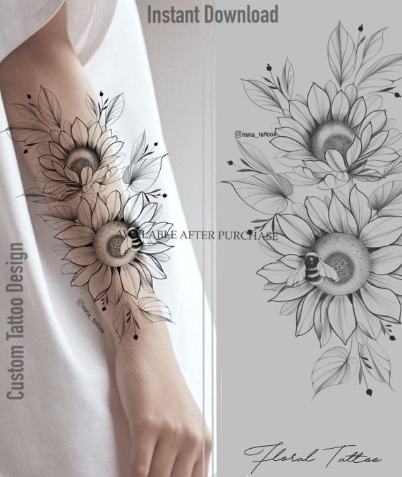 Sunflowers Tattoo Design Instant Download Digital Design - Etsy Sunflowers Tattoo Design Instant Download Digital Design - Etsy