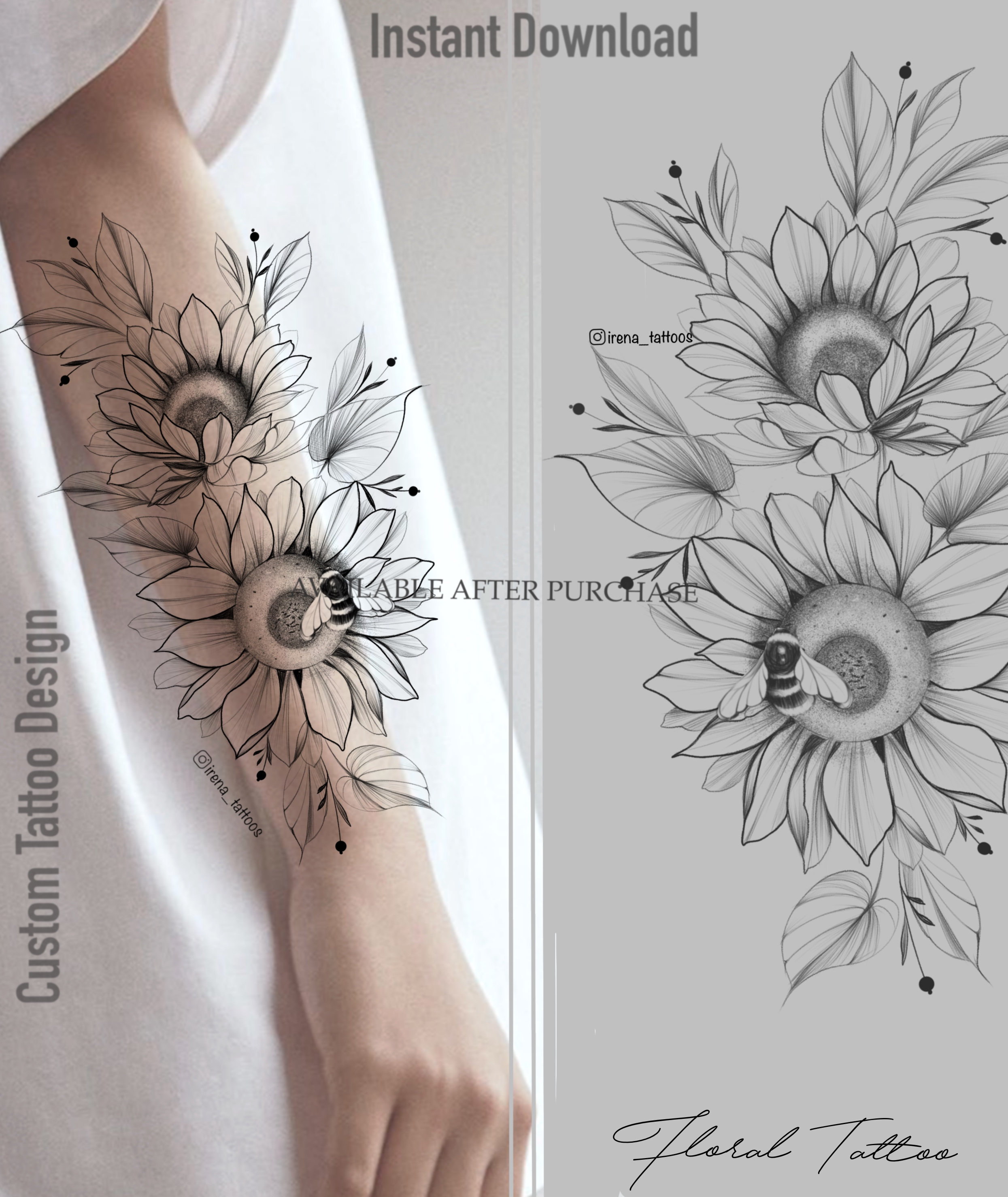 Sunflowers Tattoo Design Instant Download Digital Design - Etsy