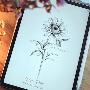 SUNFLOWER TATTOO DESIGN | Printable stencil | Custom tattoo design | Fine-line style