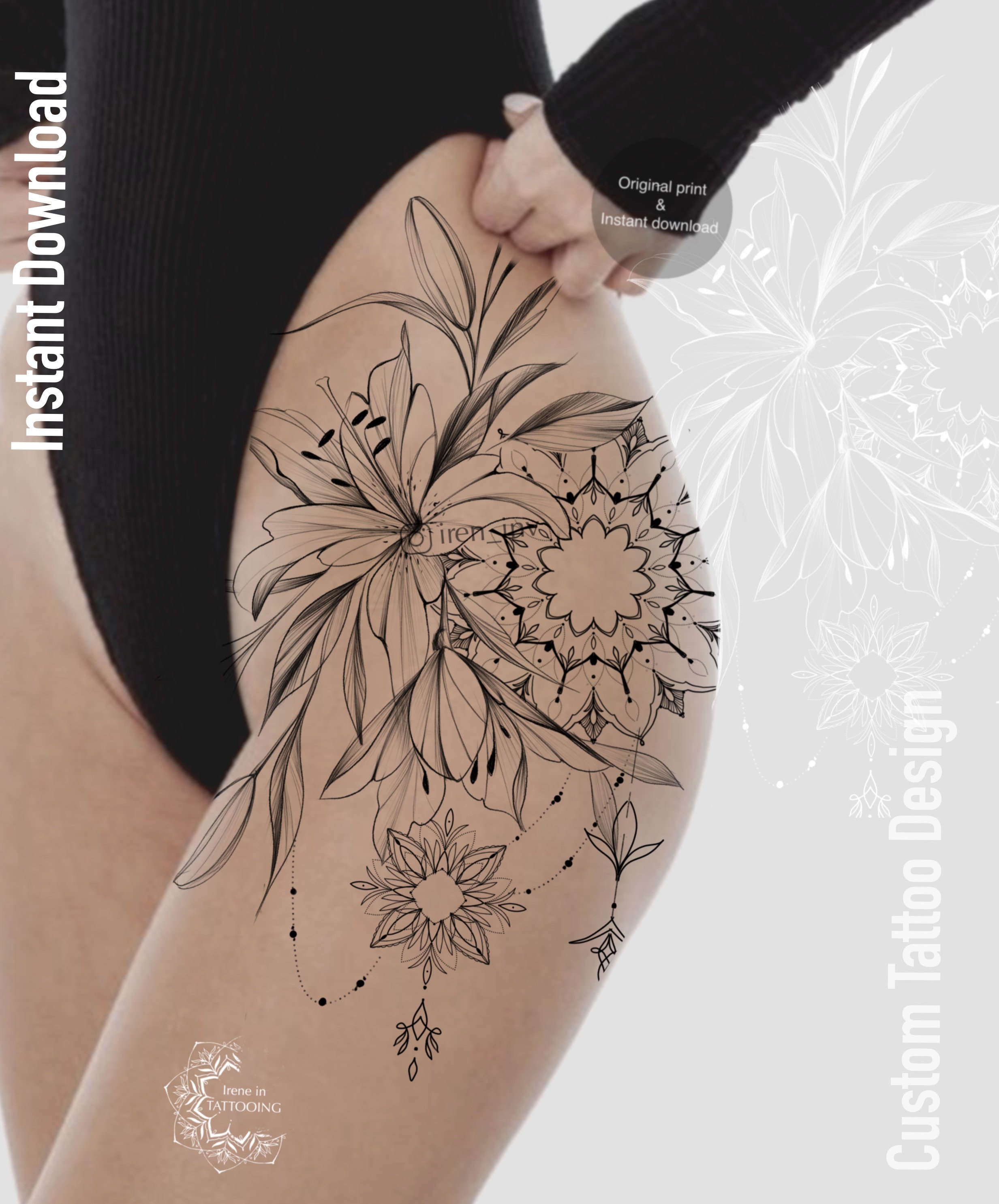 Tattoo Design Lily Flower Mandala Instant Download - Etsy Tattoo Design Lily Flower Mandala Instant Download - Etsy
