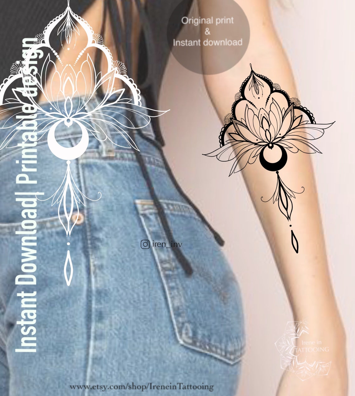 Instant Download Lotus Tattoo Design Original Print - Etsy