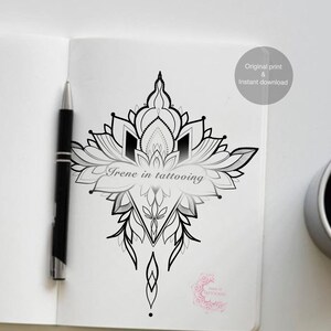 Lotus Tattoo Design Digital Download Original Print Printable Stencil ...