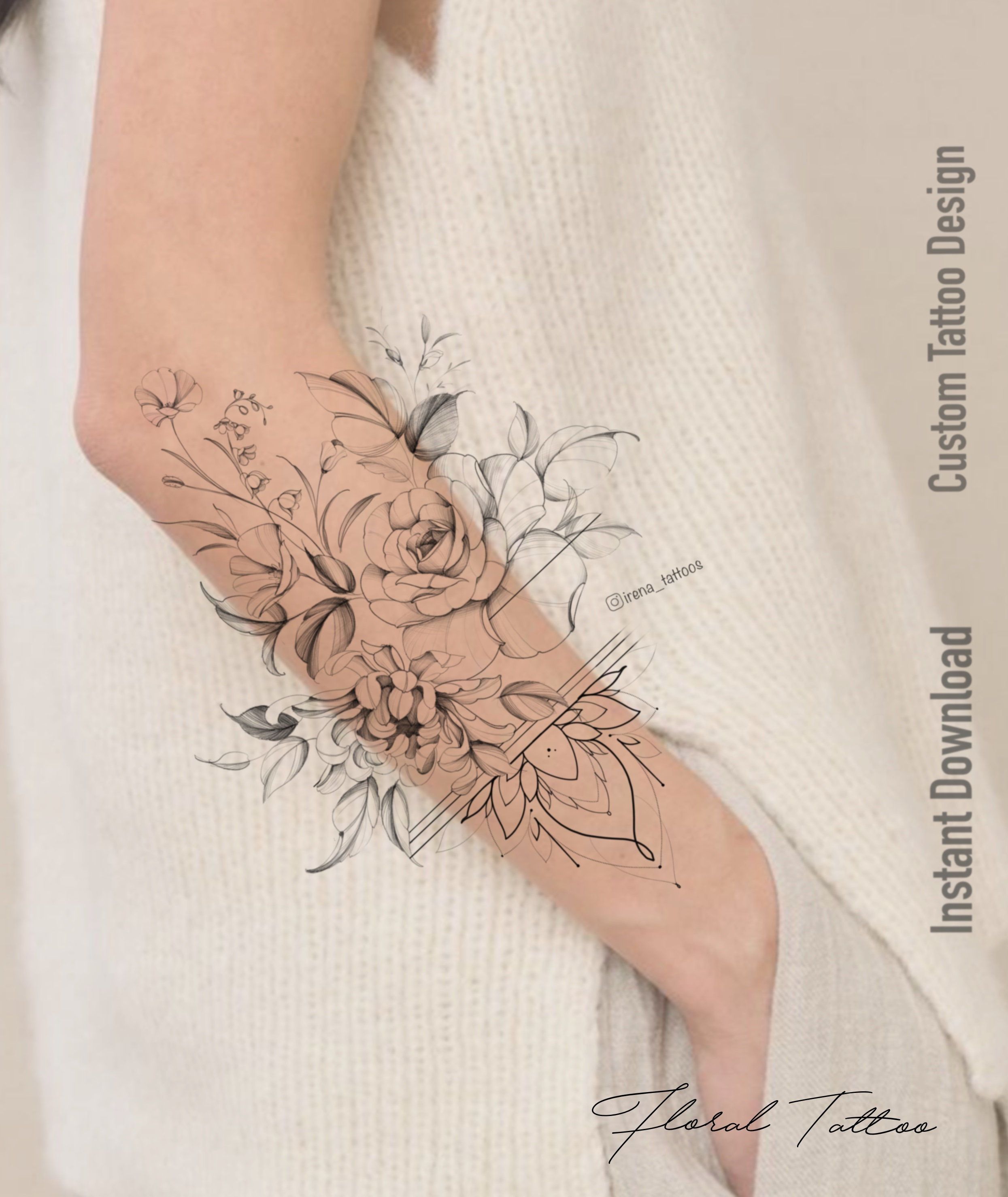 Peony Armband Tattoo Design | Printable Stencil (instant Download ...