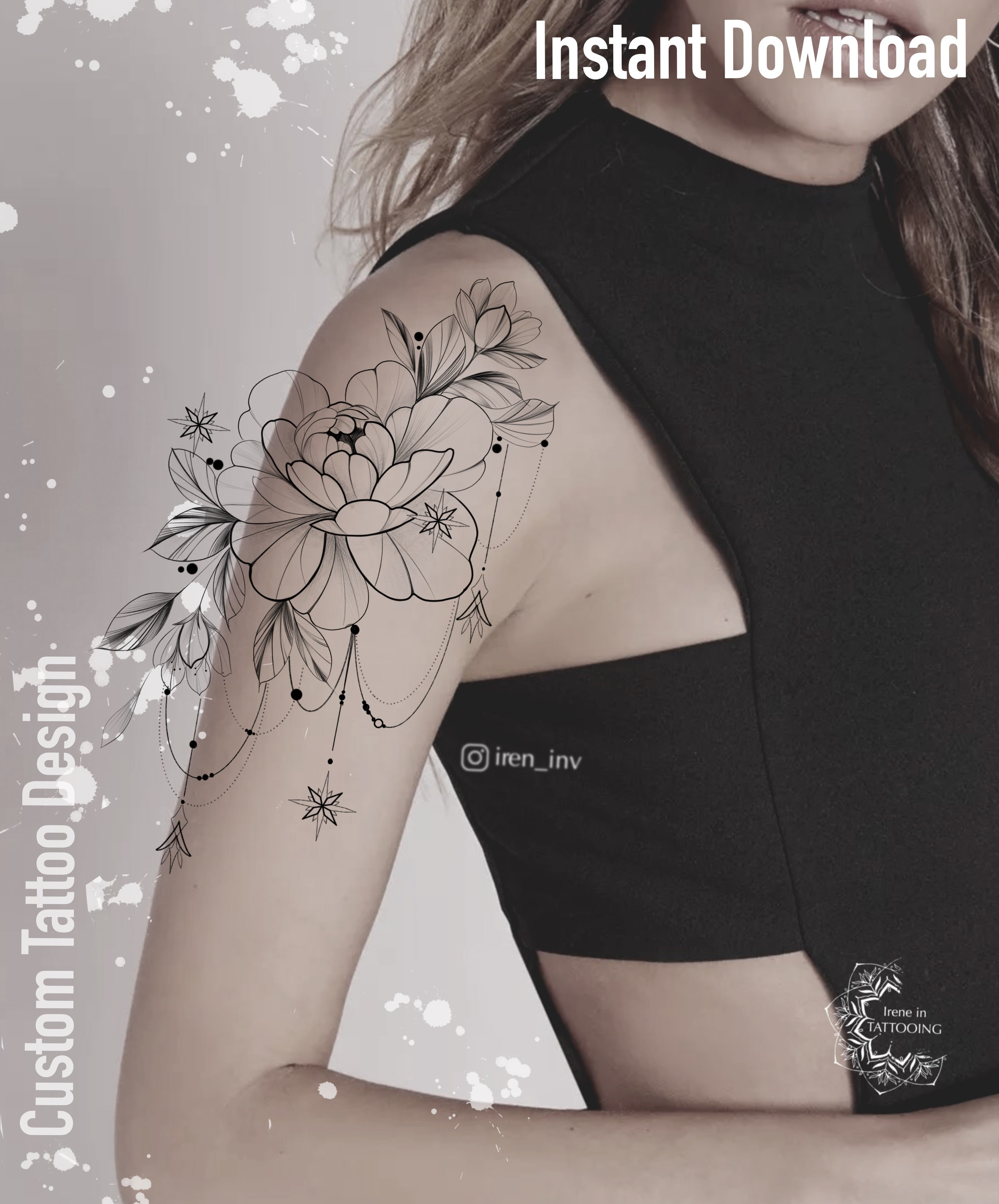 Peony Tattoo Design Custom Tattoo Design Instant download | Etsy