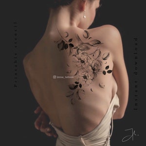 Bird Tattoo design | Printable stencil | Wild rose |Instant download | Custom tattoo design