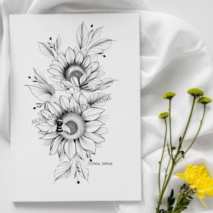 Sunflowers Tattoo Design | Instant download | Digital design | Printable stencil